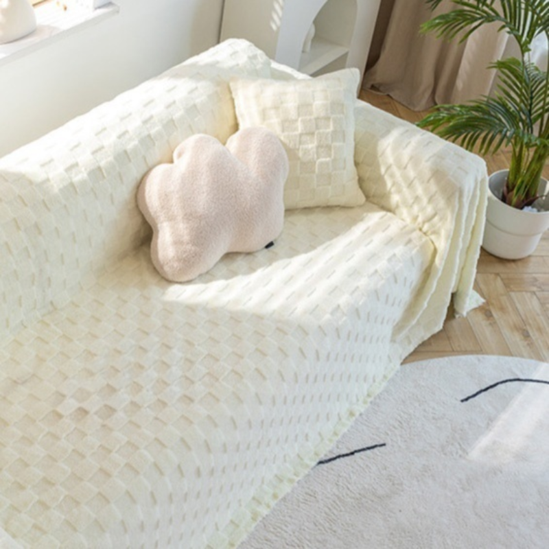 Cream-Colored Solid Sofa Throw