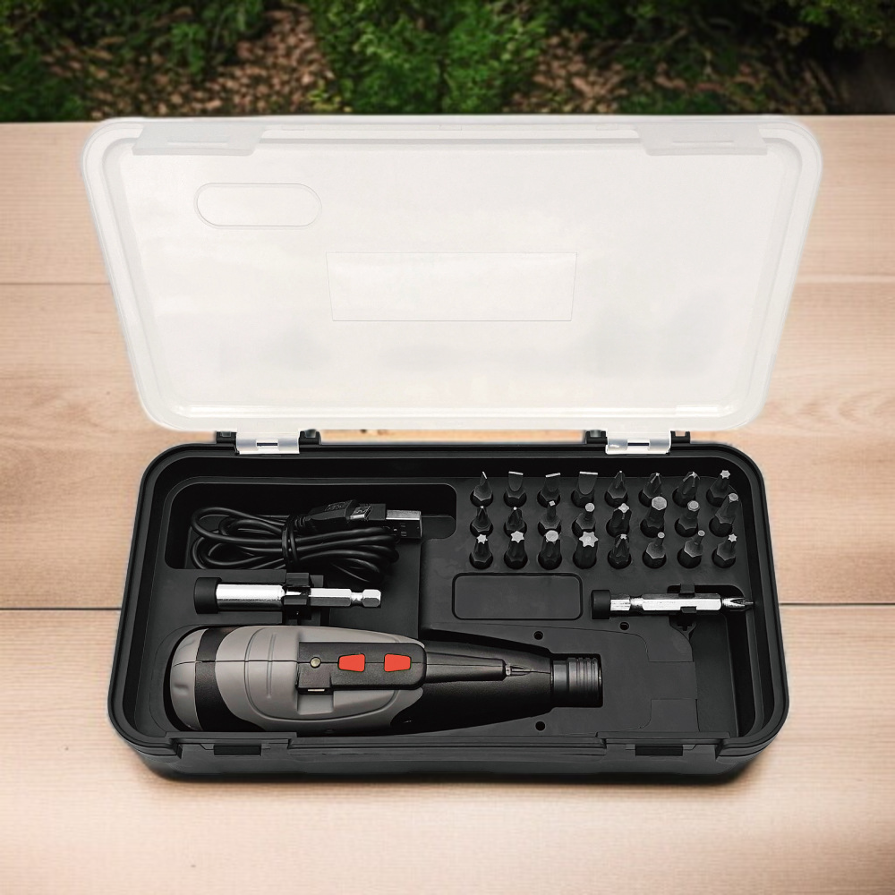 電動ドライバー 小型 充電式 四角/六角/星型 電動ドリル 27点ビットセット 延長ロッド付き 手動使用/トルク3段階/正逆切り替えドライバー LEDライト 小型 DIY ツール 家庭用/DIY/家具