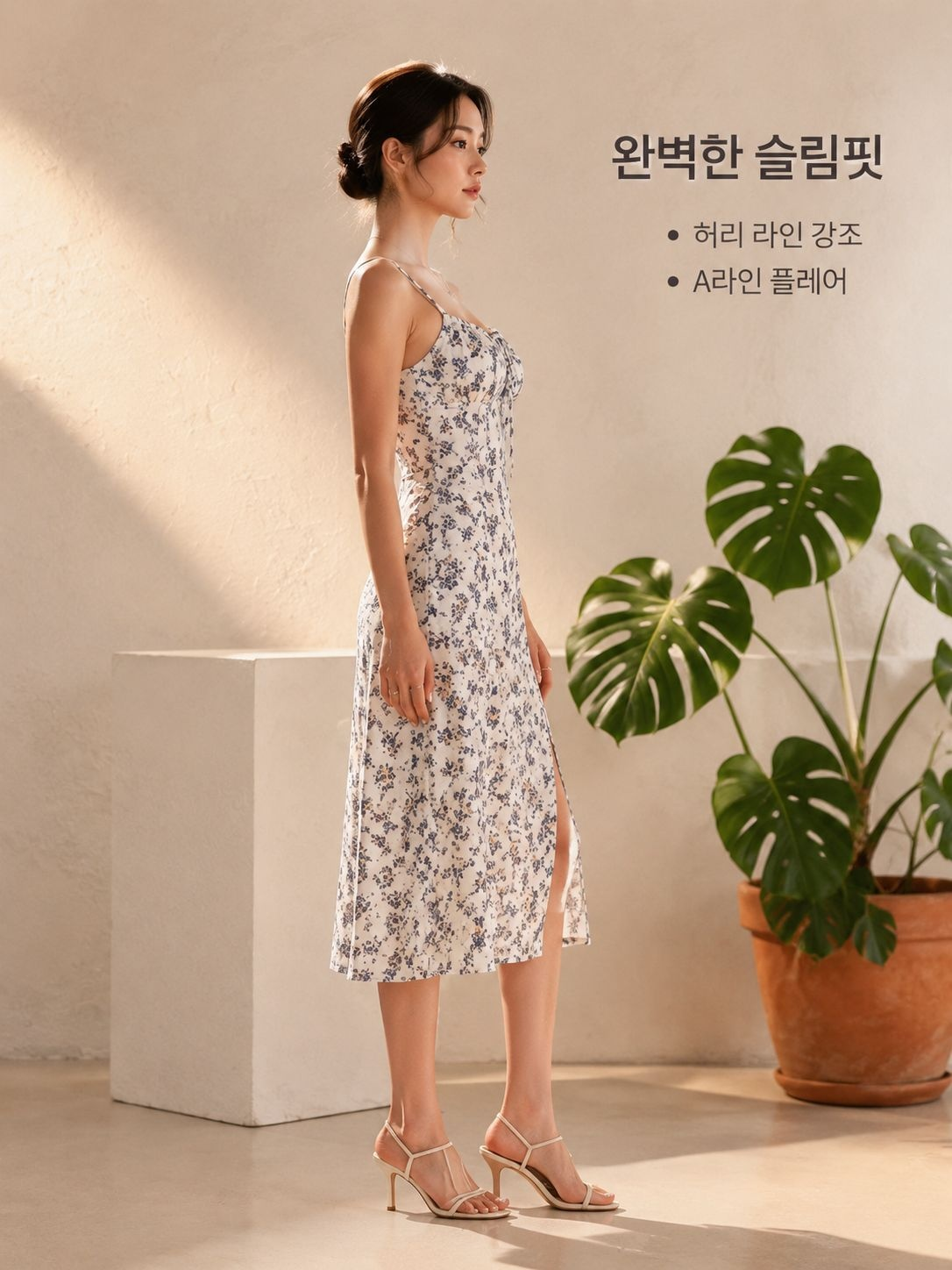 출근룩 플라워 슬릿 원피스