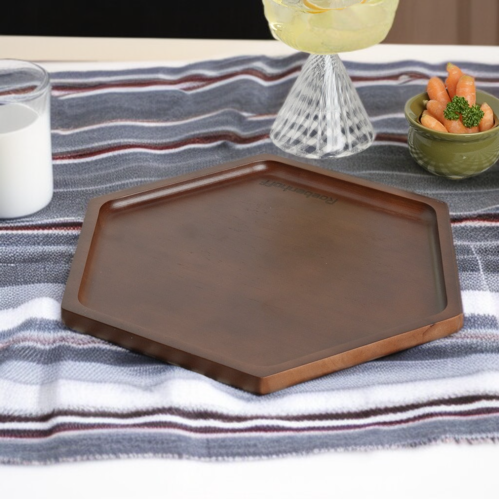 호두나무 육각형 커피 트레이