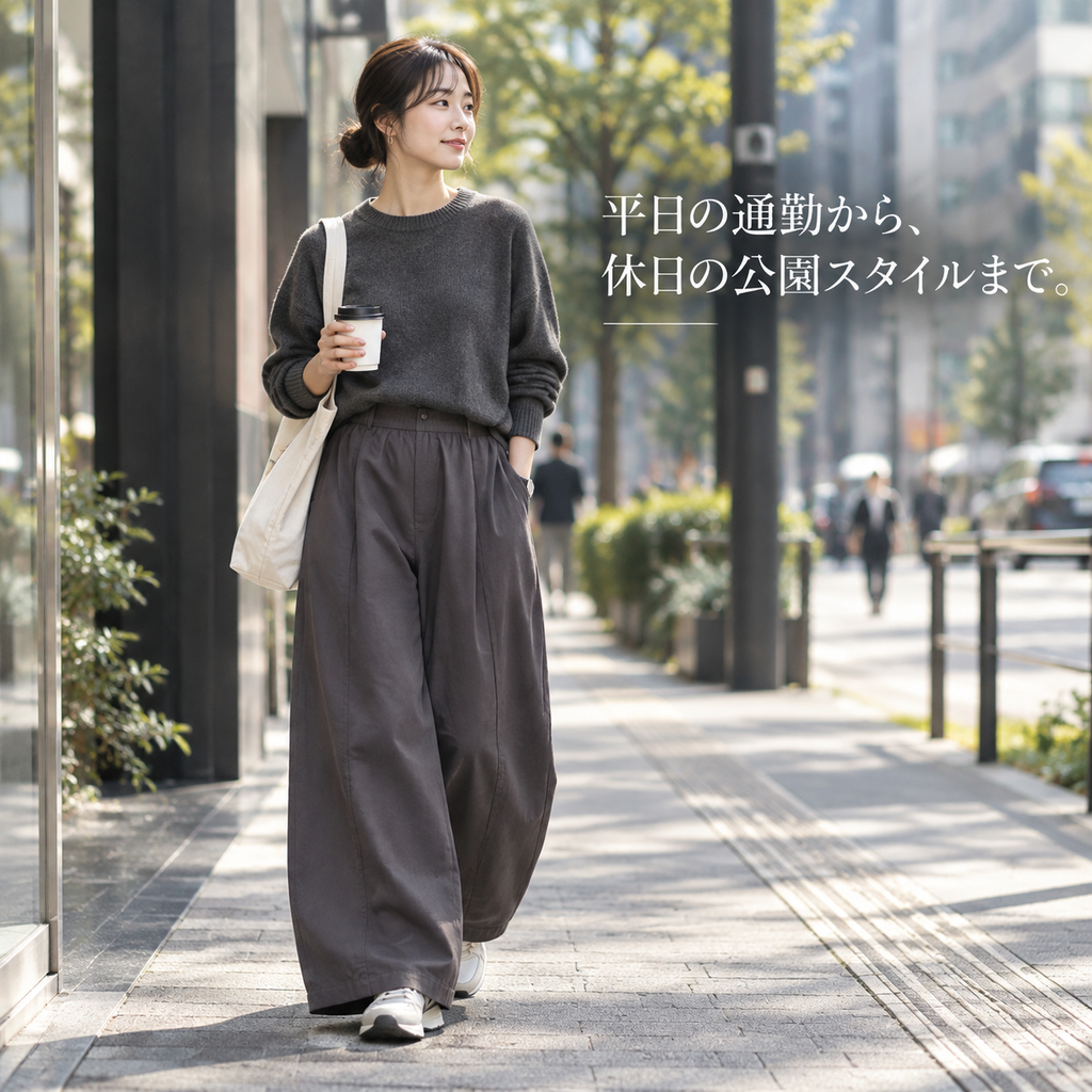 女性用春秋ゆったりバルーンパンツ 九分丈