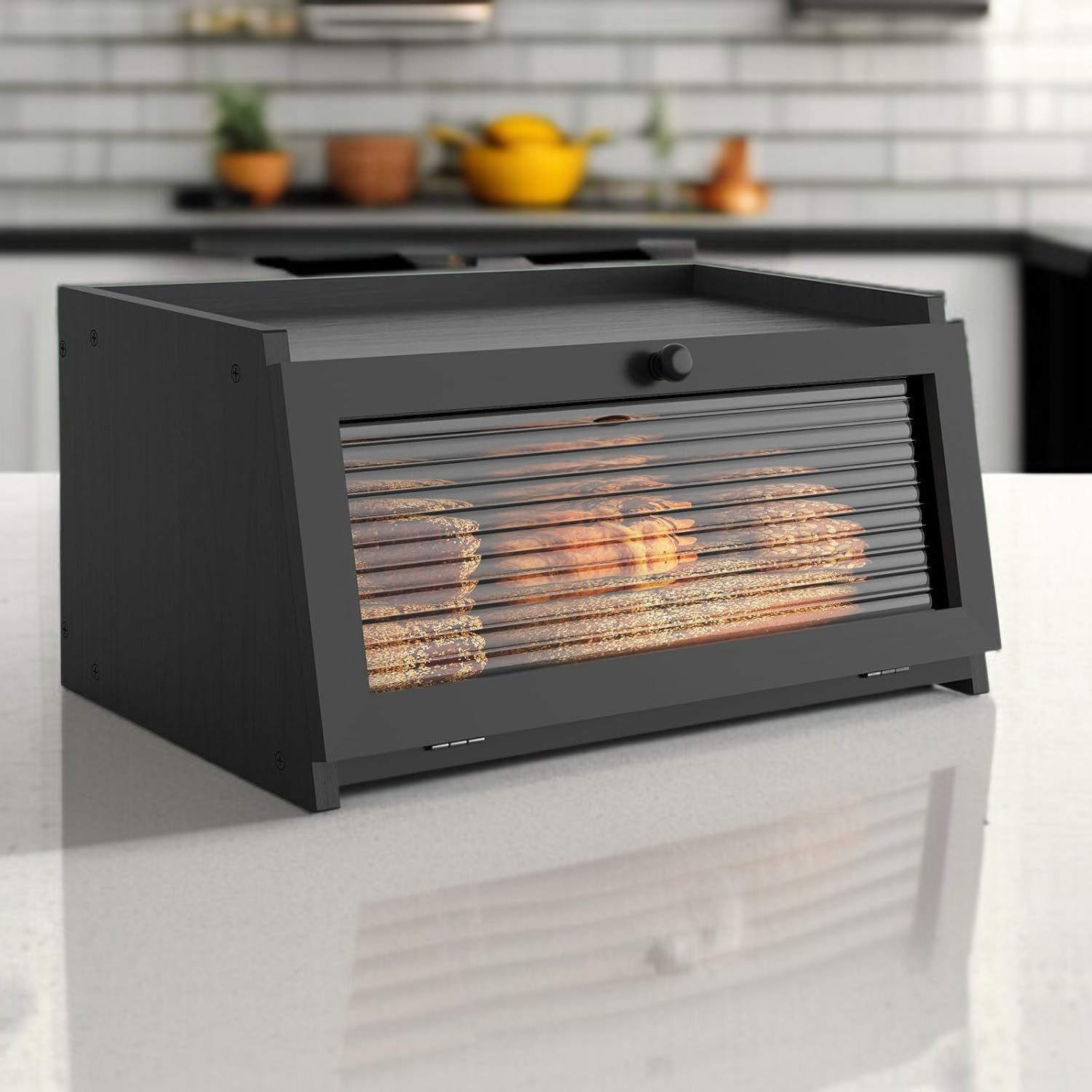 Double-layer bamboo bread box acrylic detachable fruit storage box solid wood snack bread box storag