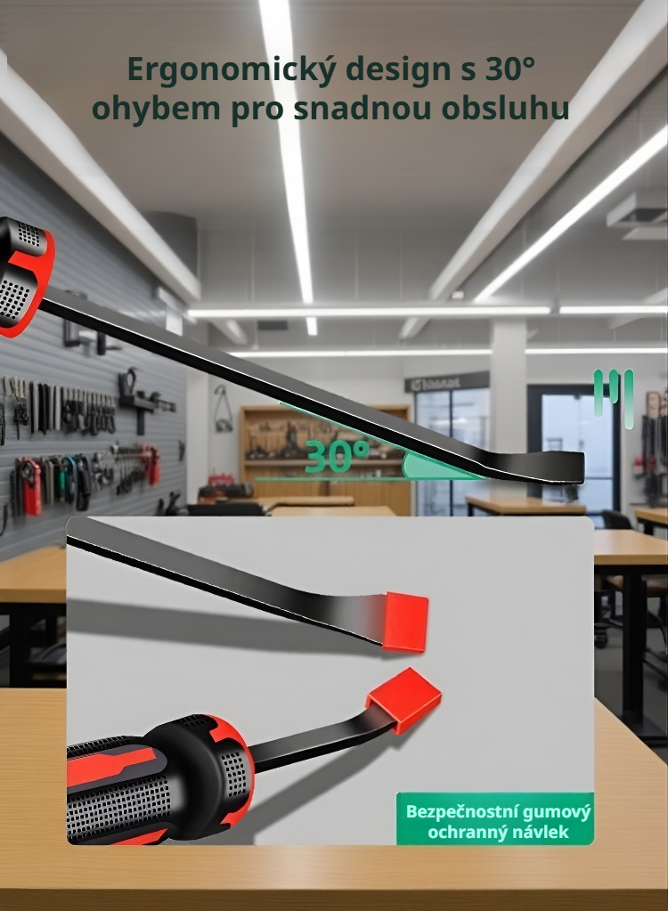 Detail autoservisního páčidla na demontáž pneumatik