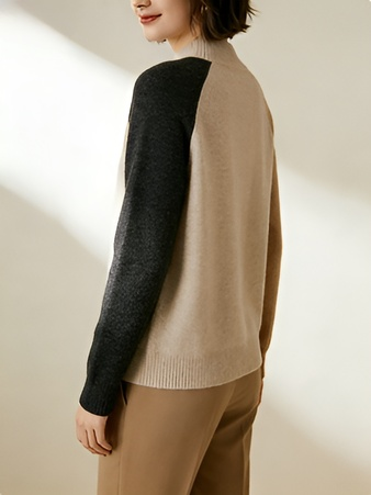 Lässig geschnittener Pullover mit Milchtee-Farbblockmuster für Damen