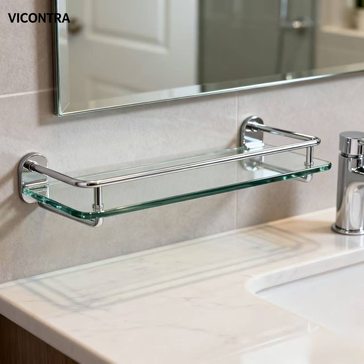 드릴이 필요 없는 욕실 수납 선반(직사각형, 스테인리스 스틸, 유리)(2개)