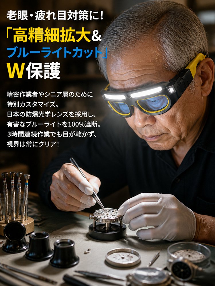 【鯖江新作】多機能ライト付き保護メガネ