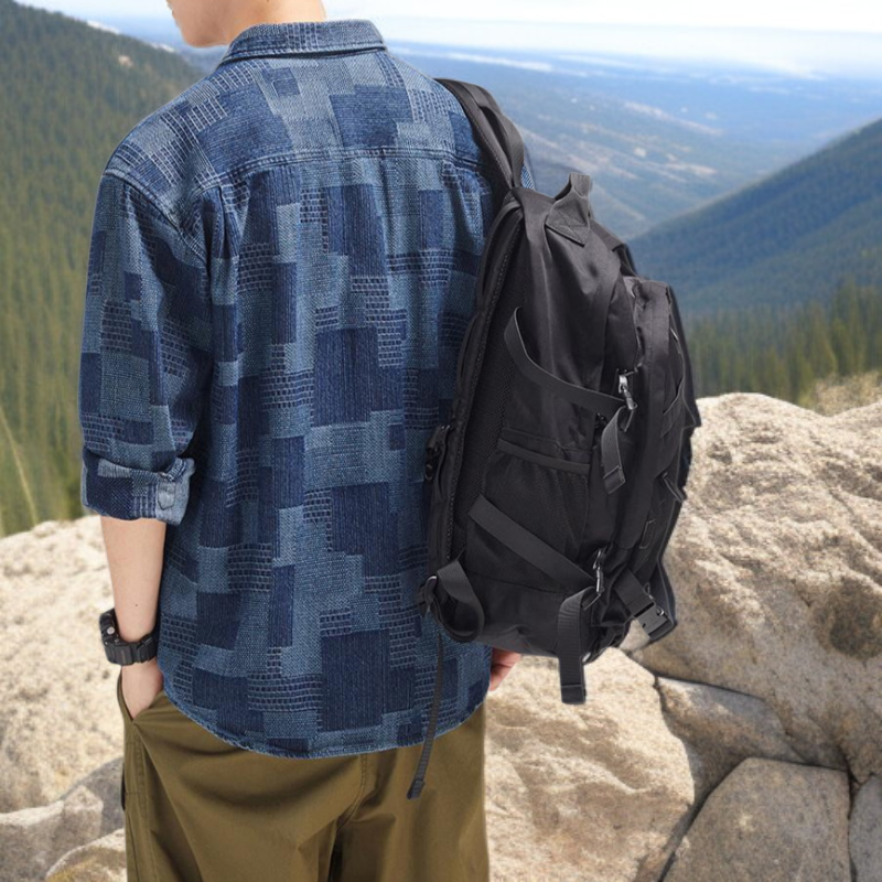 春のメンズマルチポケットカジュアルルーズフィット長袖シャツ