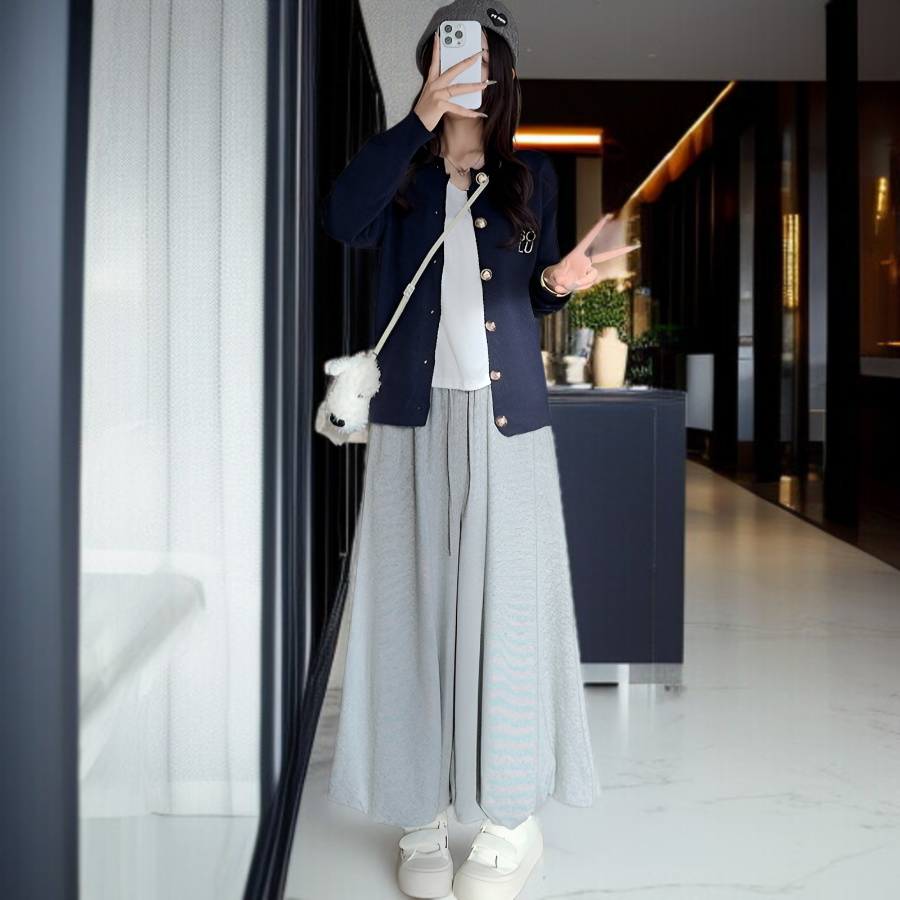 여성 하이웨스트 와이드 팬츠 착용샷