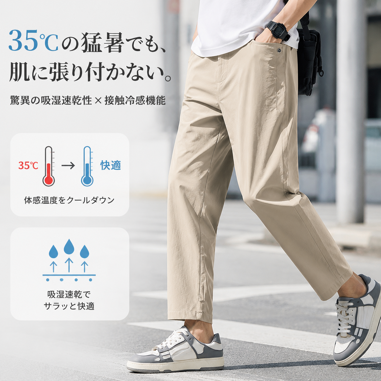 薄手ナイロンアイスシルク九分丈カジュアルパンツ
