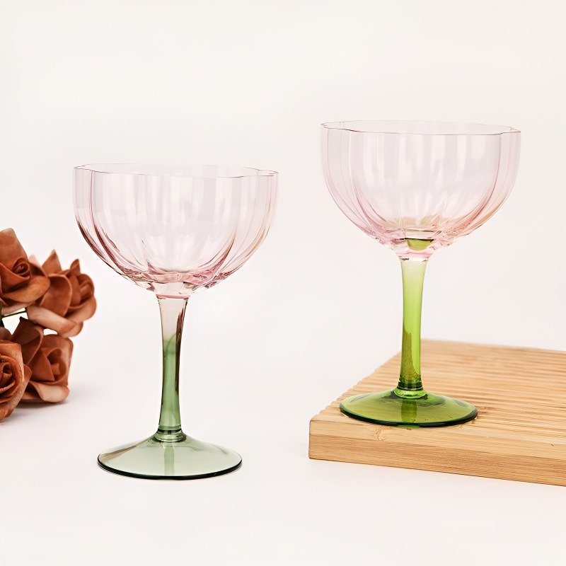 Crystal glass high footed red wine glass short petal champagne glass
