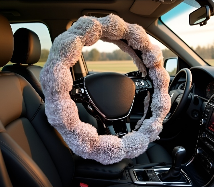 Easy to install velvet steering wheel cover