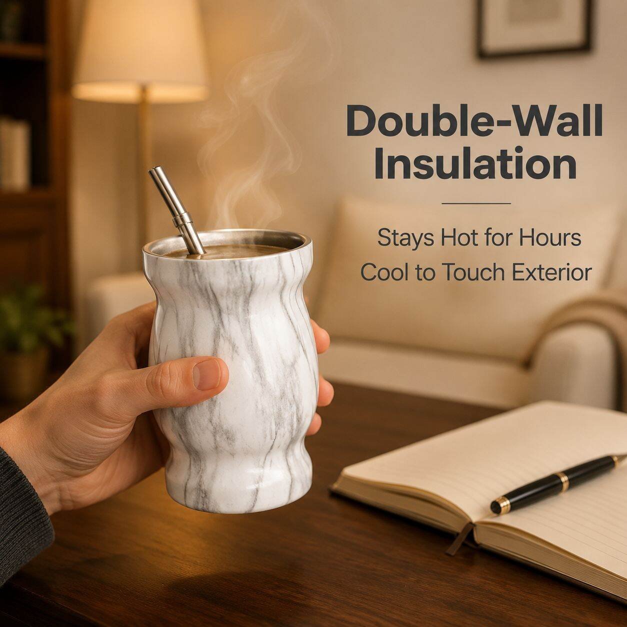 Powder-Coated Yerba Mate Cup with Anti-Scald Design for Drinks