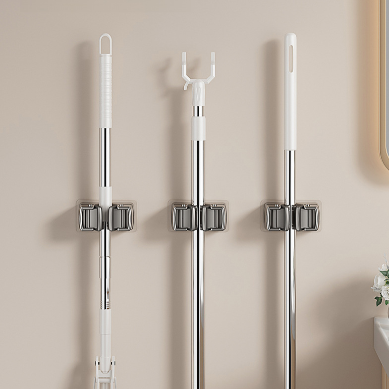 Soporte multifuncional para mopa sin necesidad de taladrar