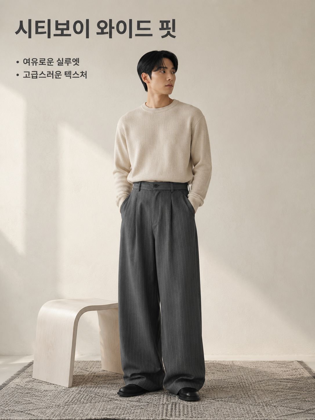 남성 빈티지 스트라이프 와이드 슬랙스