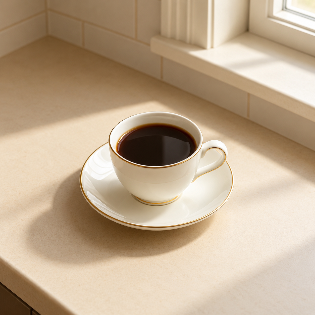 Elegant porcelain coffee cup set with gold trim