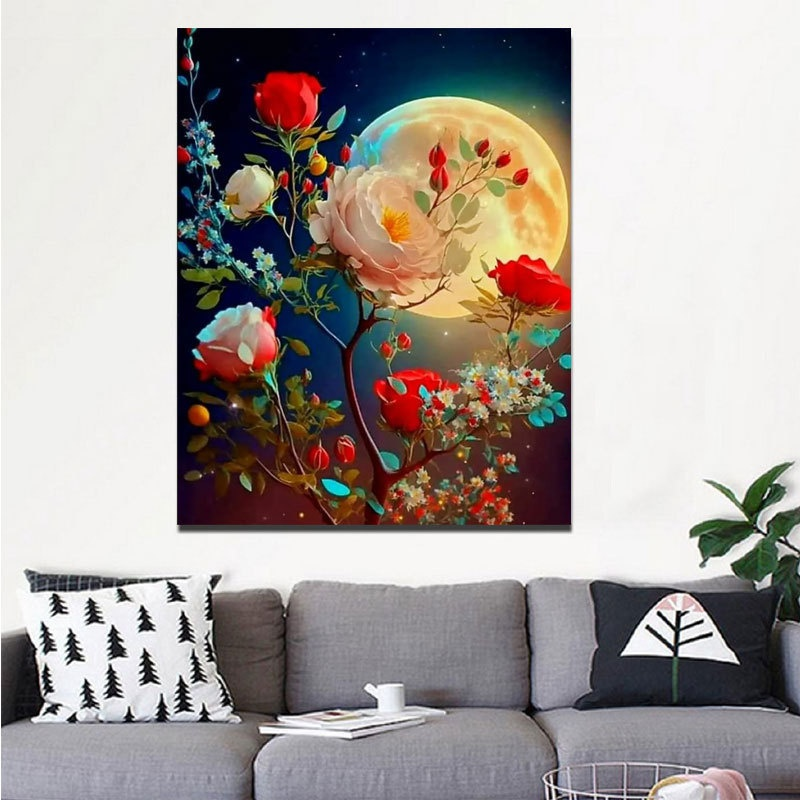 Moonlight Floral Diamond Painting Full Drill Living Room Decor