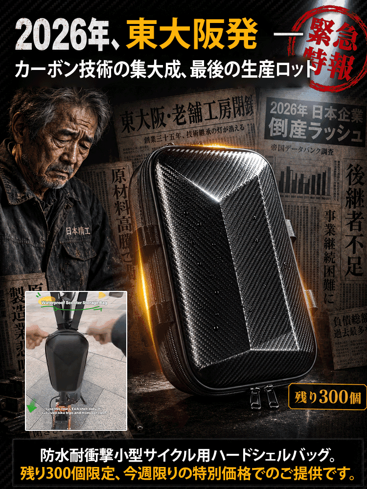 防水耐衝撃小型サイクル用ハードシェルバッグ