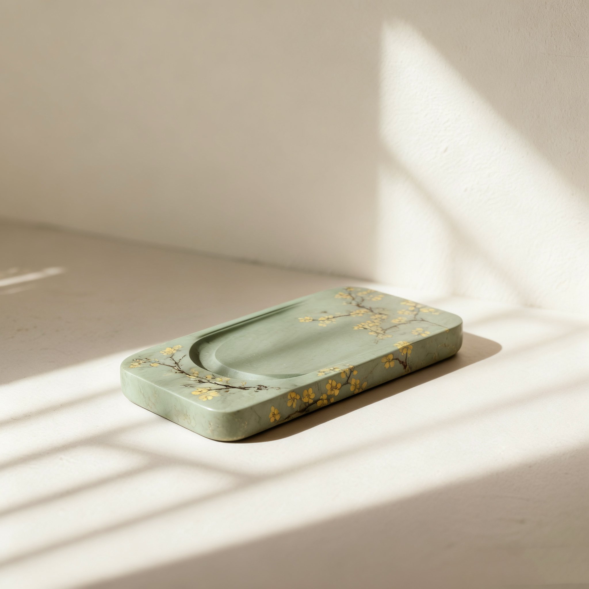 高品質な緑色硯台のクローズアップ