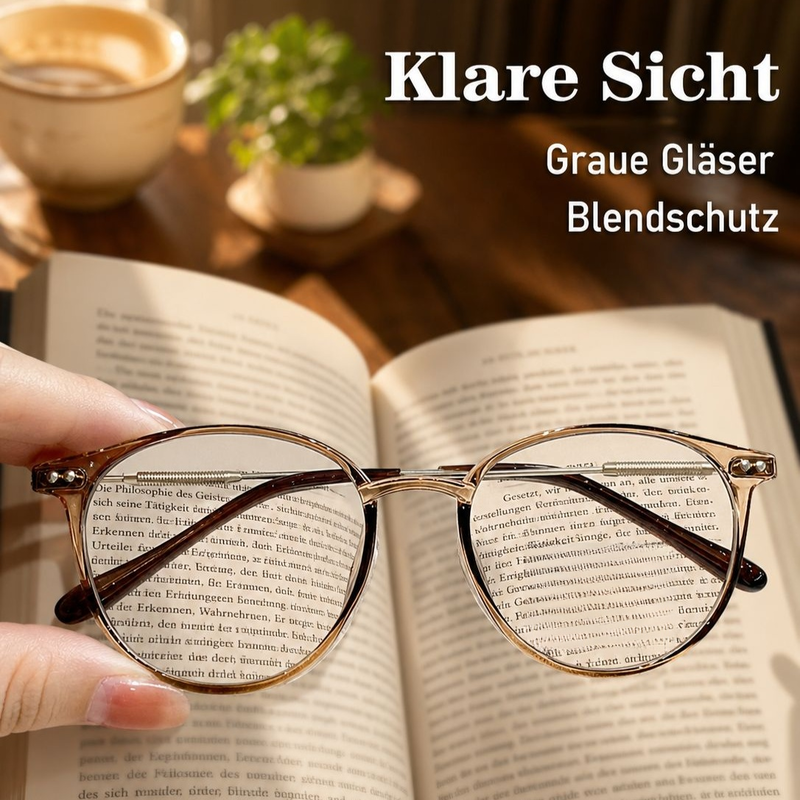 Elegante Seniorenbrille in dunklem Teebraun, ultraleicht mit grauen Gläsern