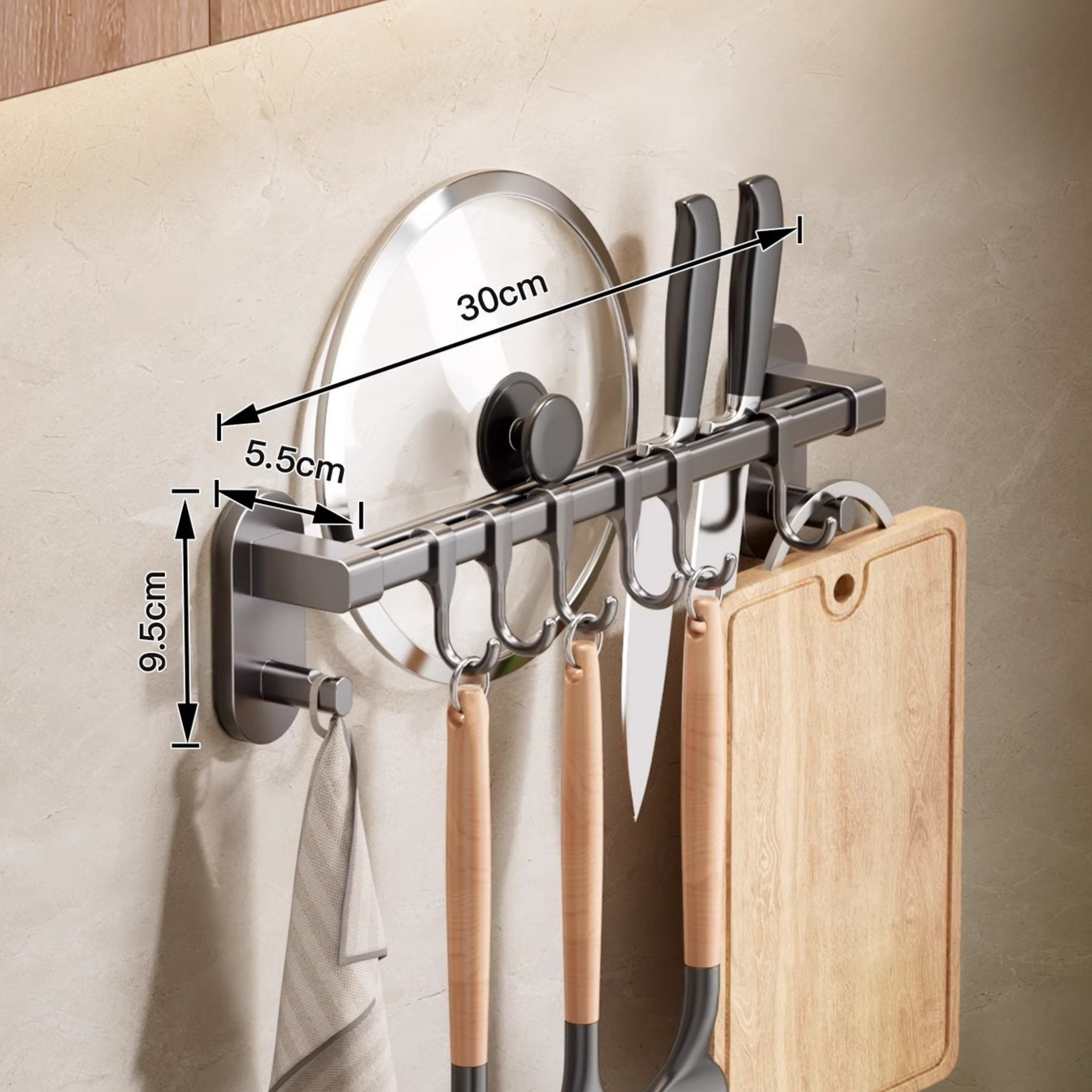 廚房多功能免打孔掛桿壁掛收納掛鉤架槍灰鍋勺支架