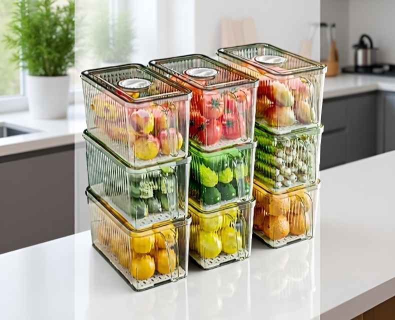 صندوق تخزين بلاستيكي شفاف للمطبخ