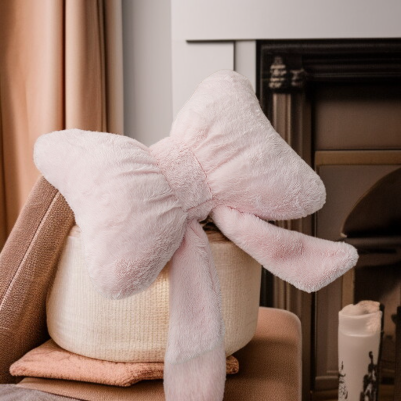 핑크 리본 소파 인조 토끼털 편안한 베개