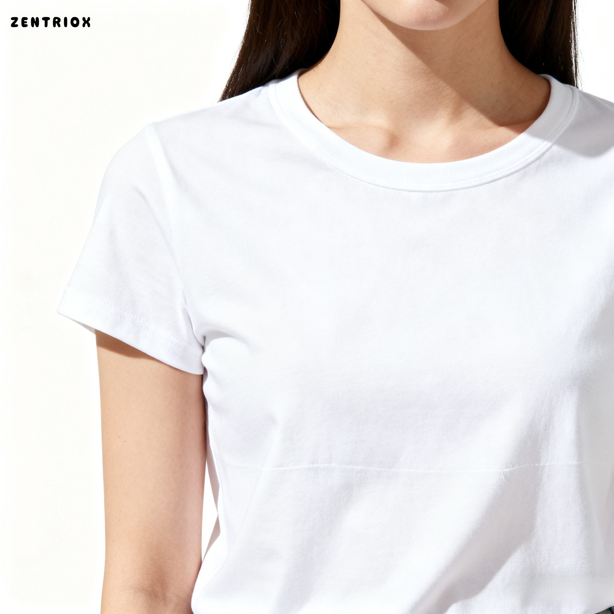 솔리드 컬러 심플 반팔 스트레이트 숄더 화이트 티셔츠