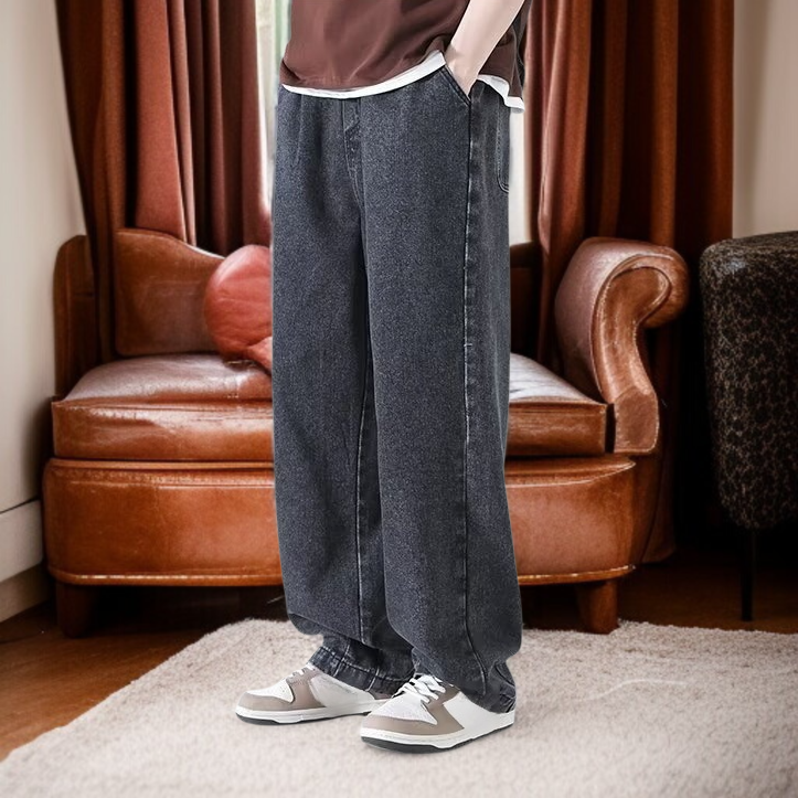 メンズアメリカンウォッシュジーンズ、ルーズストレート、トレンドブランドワイドパンツ、アメリカンハイストリート万能カジュアルロングパンツ