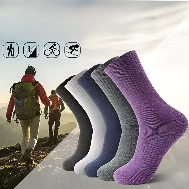 Calcetines de mujer de lana gruesa, paquete de 5 pares, otoño e invierno, cálidos y afelpados