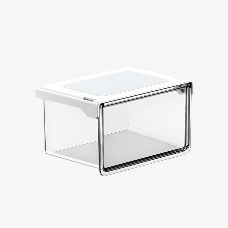 33°の傾斜角度で出し入れしやすいテーブル下収納ボックス。シンプルで透明な引き出し式で、オフィス、トイレ、洗面台、バスルームなどに最適な防水収納ボックスです。