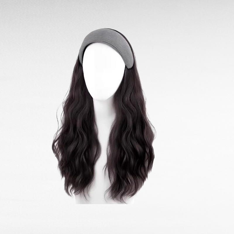 여성용 머리띠 일체형 롱 웨이브 반가발 진짜 머리카락