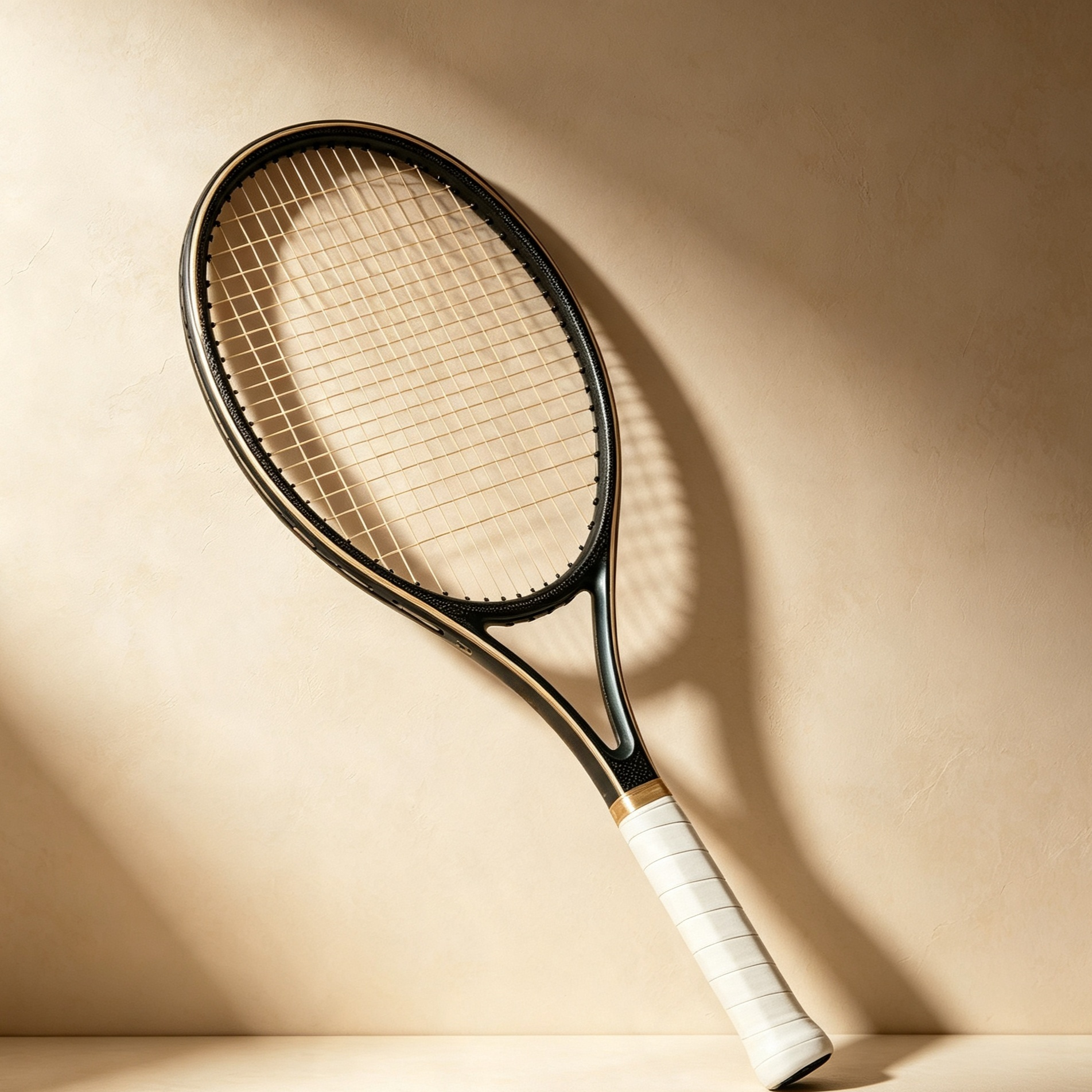 Retro gold-rimmed tennis racket