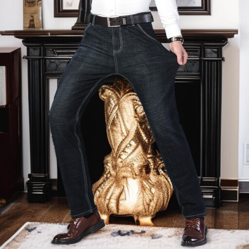 秋冬のゆったりとしたストレート筒に厚い保温男性用ズボンに綿入りジーンズ男