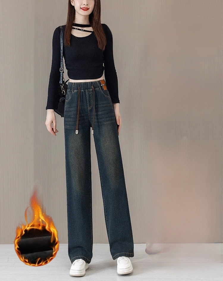 고무 웨스트 데님 와이드 팬츠