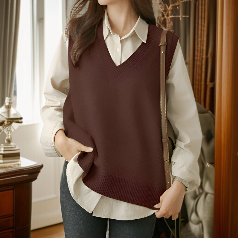 新しいゆったりとしたノースリーブニットトップ、2024年春のファッション、新しい中国風、韓国風、Vネックニットカーディガン。