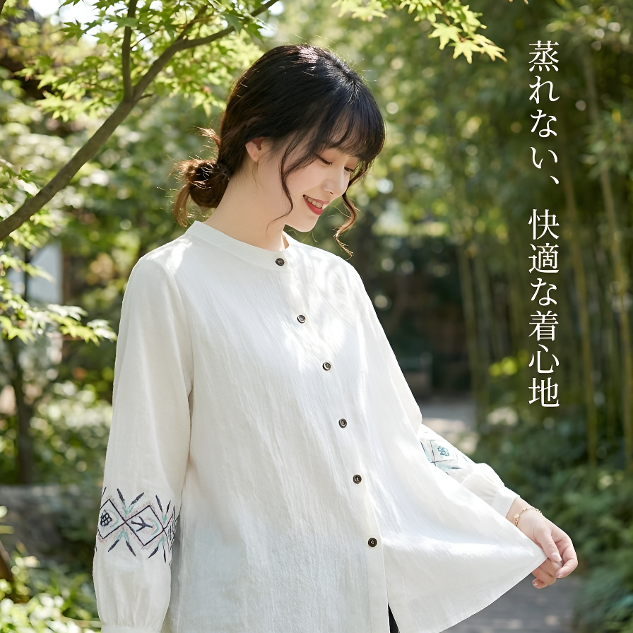 母親向け春秋綿麻大きいサイズ長袖シャツ