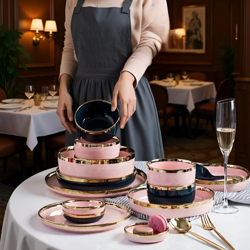 歐式豪華金邊設計陶瓷餐具套裝