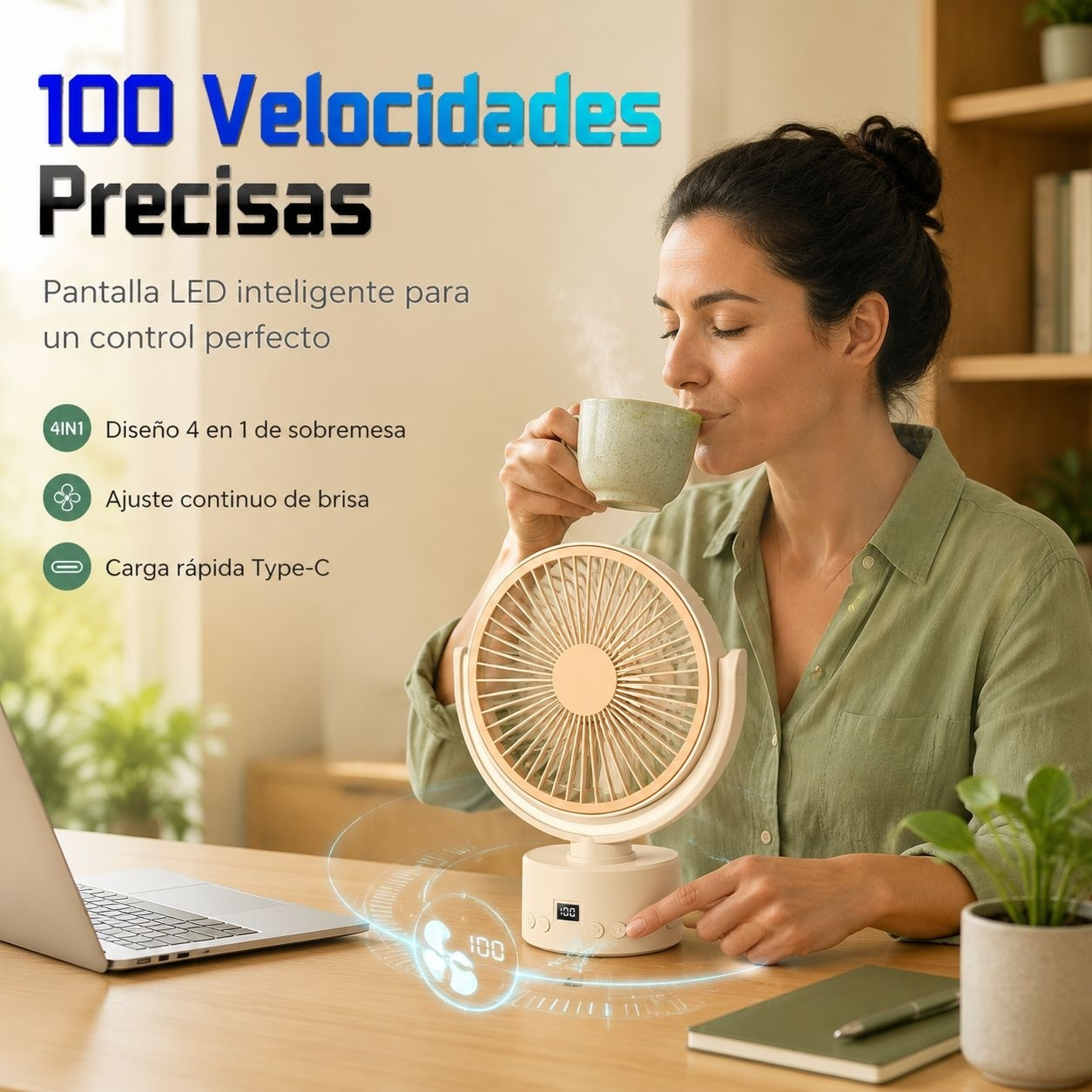 silencioso, oscilante, recargable por USB para el hogar