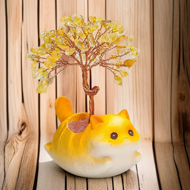 만화 동물 천연 수정 부자 나무 장식품