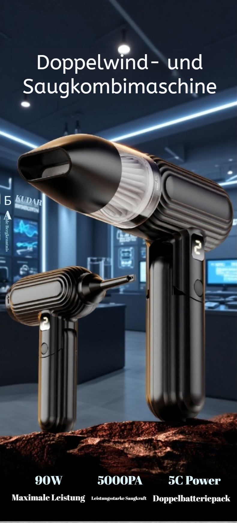 Kabelloser Nass- und Trockensauger mit mehreren Funktionen in moderner Küche