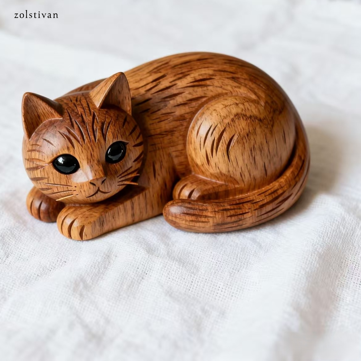 단단한 나무로 조각한 고양이 조각상(2개)