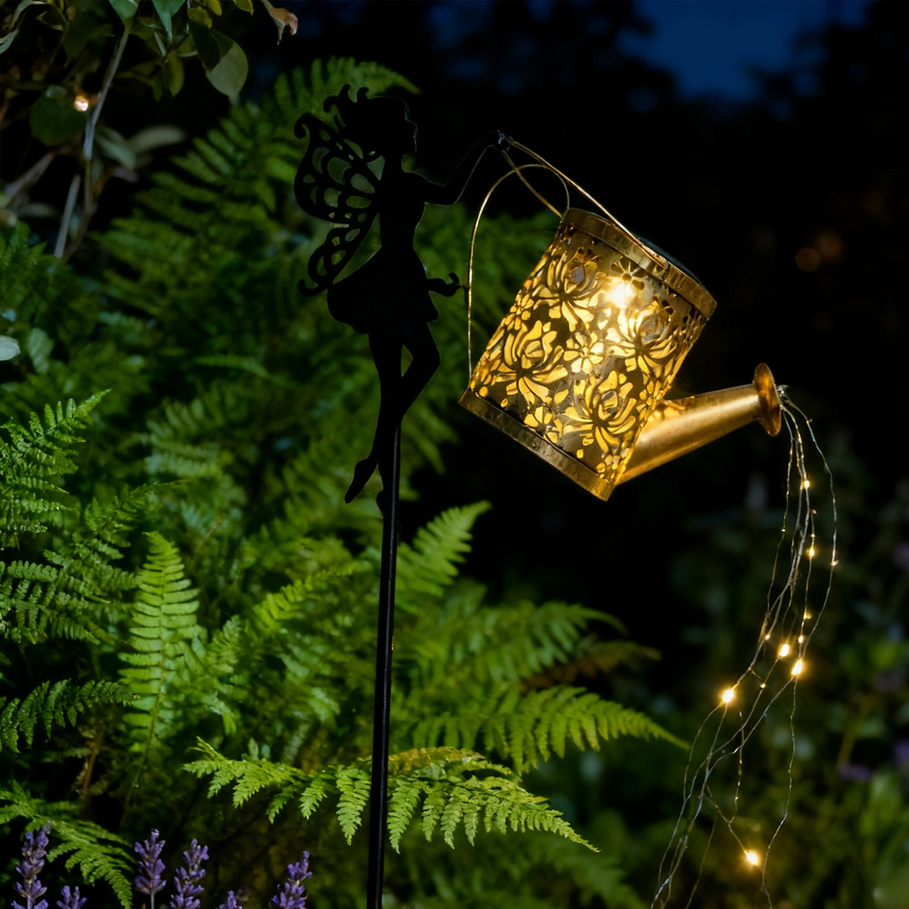 Solar Fairy Watering Can Outdoor Garden Decor Light