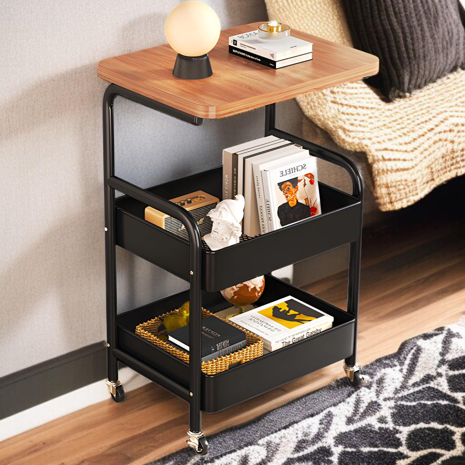 가정용 고풍 이동식 선반 다층 리어카 도르래 책꽂이 수납선반