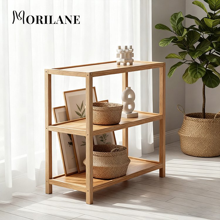 ชั้นวางของไม้สามชั้น