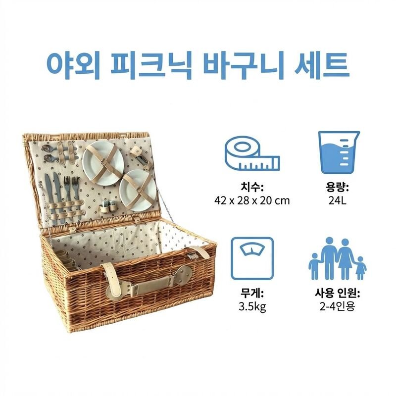 야외 소풍 라탄 바구니 휴대용 수납