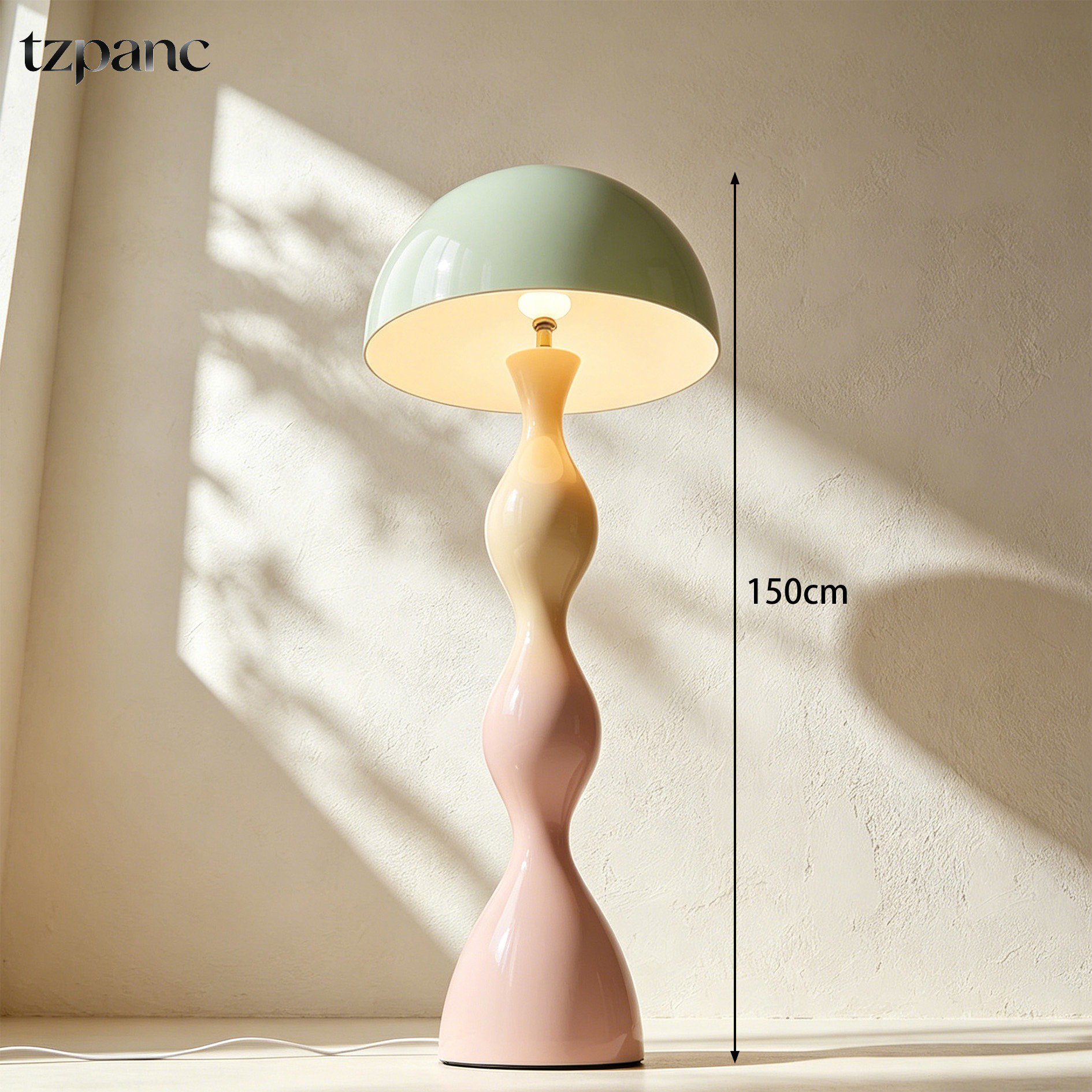 Wave Floor Lamp illuminating a bedroom corner