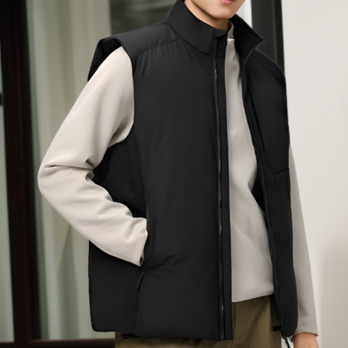 High-Quality White Duck Down Men's Stand Collar Vest - Thick