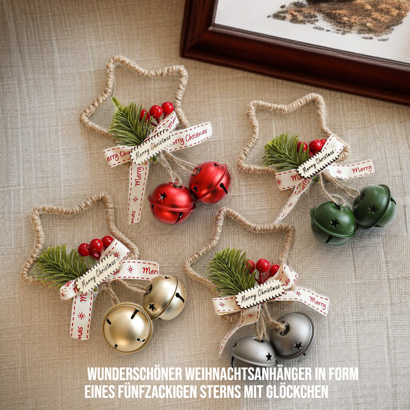 Weihnachtliche Stern-Glocke Türanhänger Dekoration mit Schleife für Weihnachtsbaum