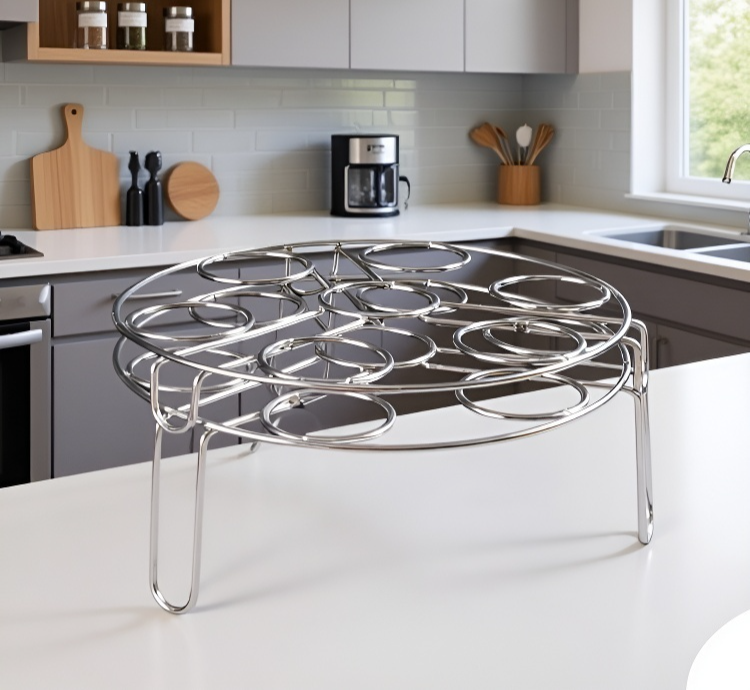 Electric stainless steel egg steamer in use