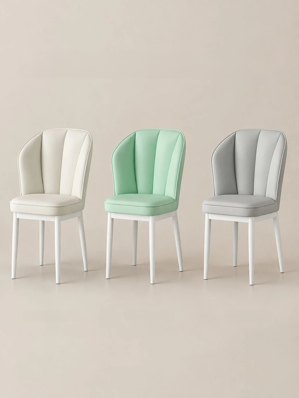 Modern cream dining chair showcasing its simple silhouette